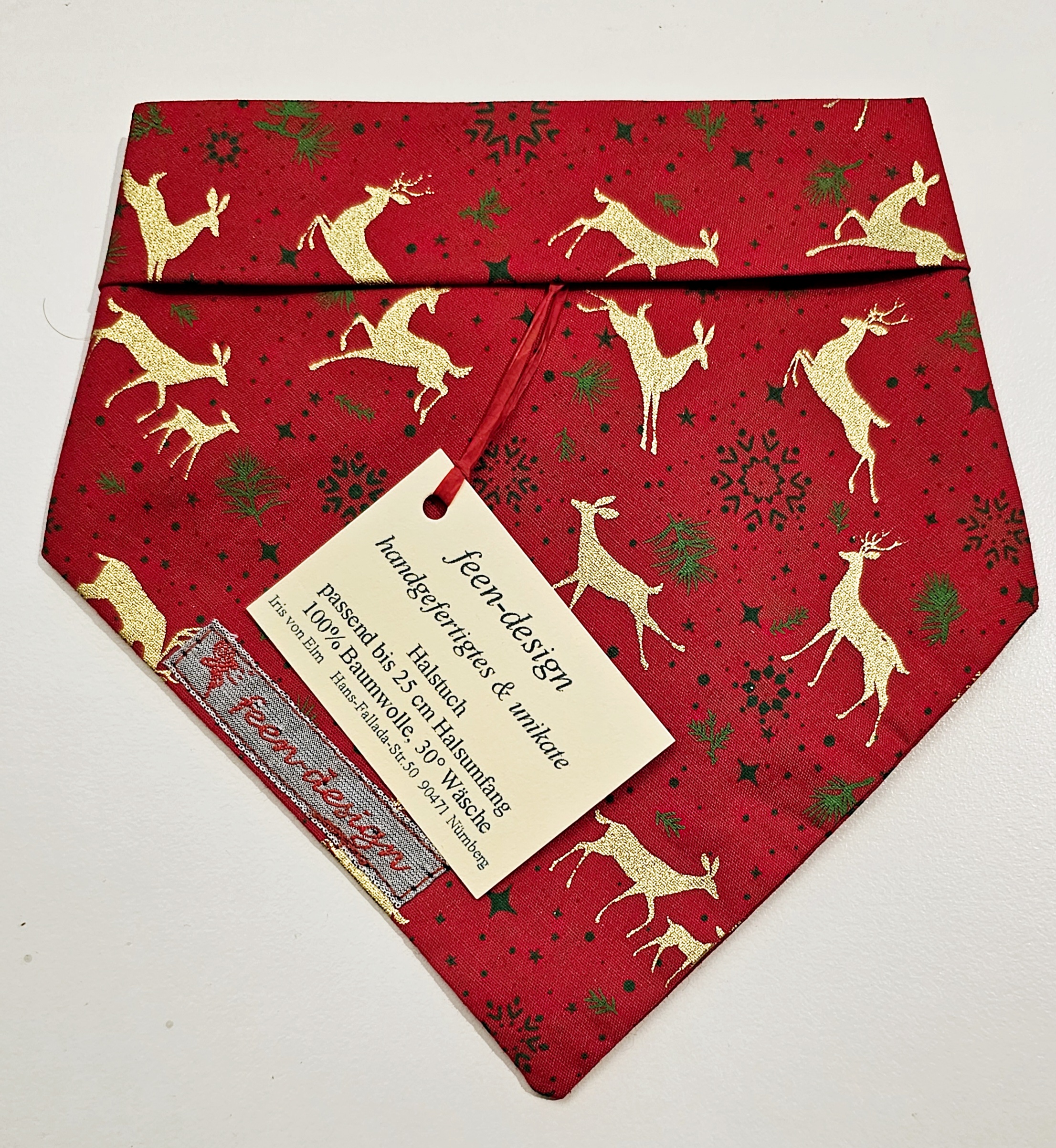 Feen-Design Halstuch für Hunde rot mit goldenen Hirschen