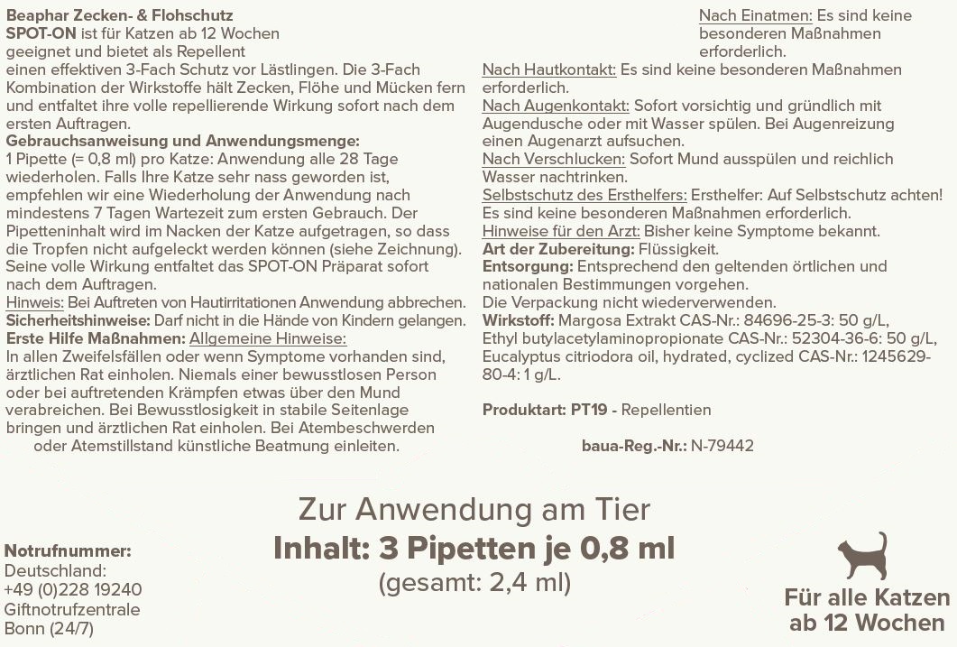 Beaphar Zecken- und Flohschutz SPOT-ON 3x0,8ml für Katze