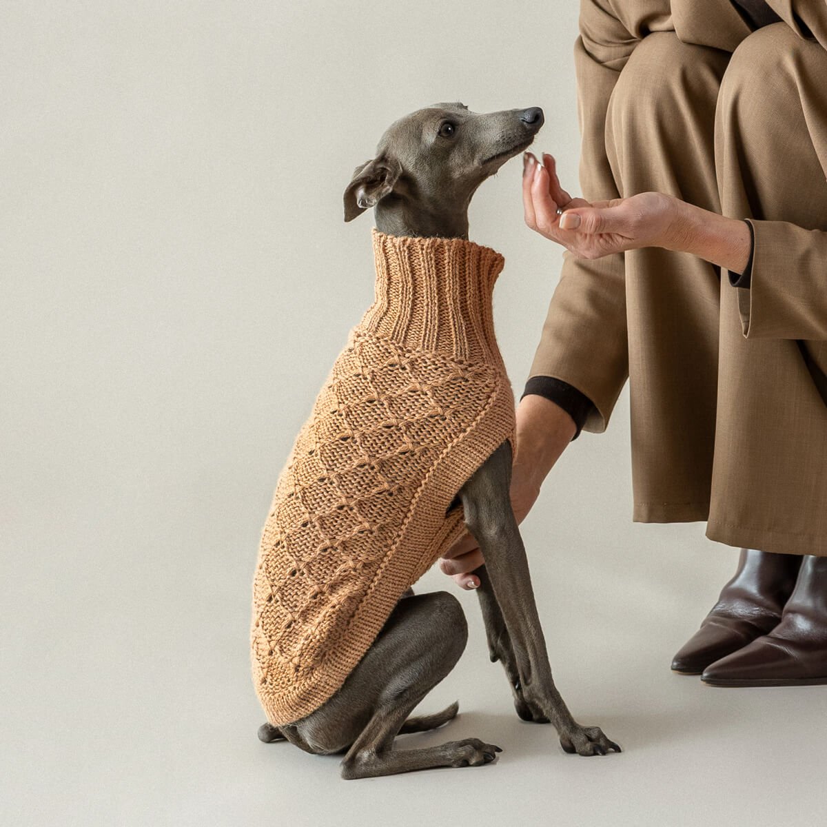 Alqo Wasi Hunde-Pullover Camel Lattice