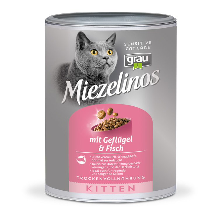 Grau Miezelinos Kitten mit Geflügel & Fisch 400g