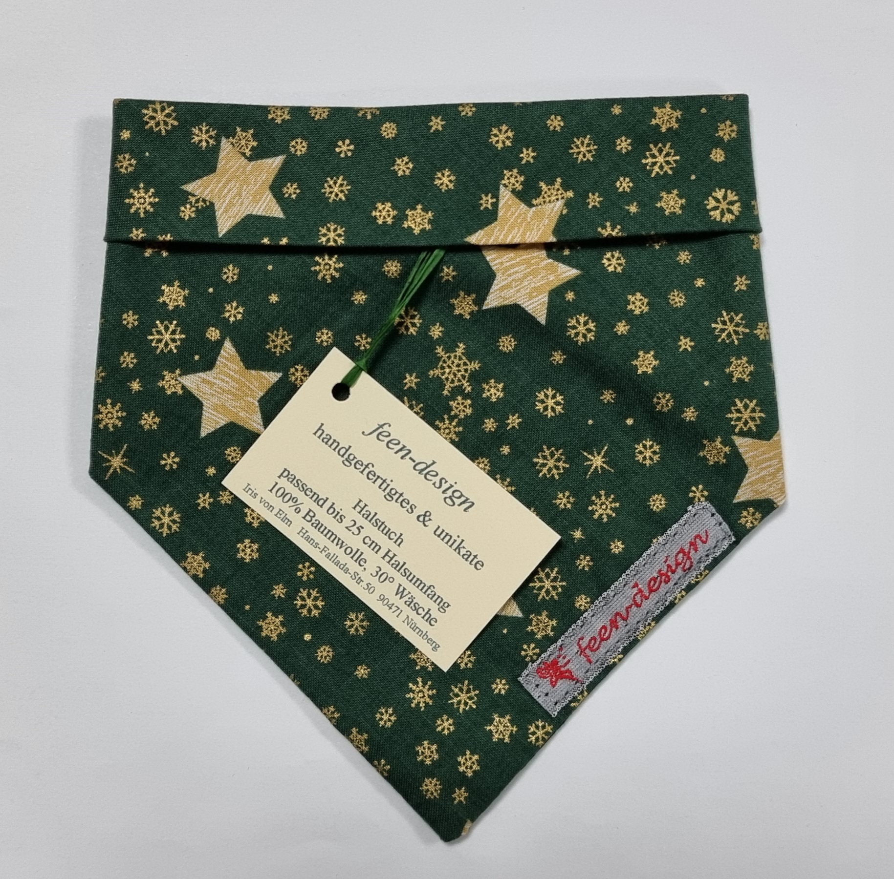 Feen-Design Halstuch für Hunde Weihnachtssterne grün-gold