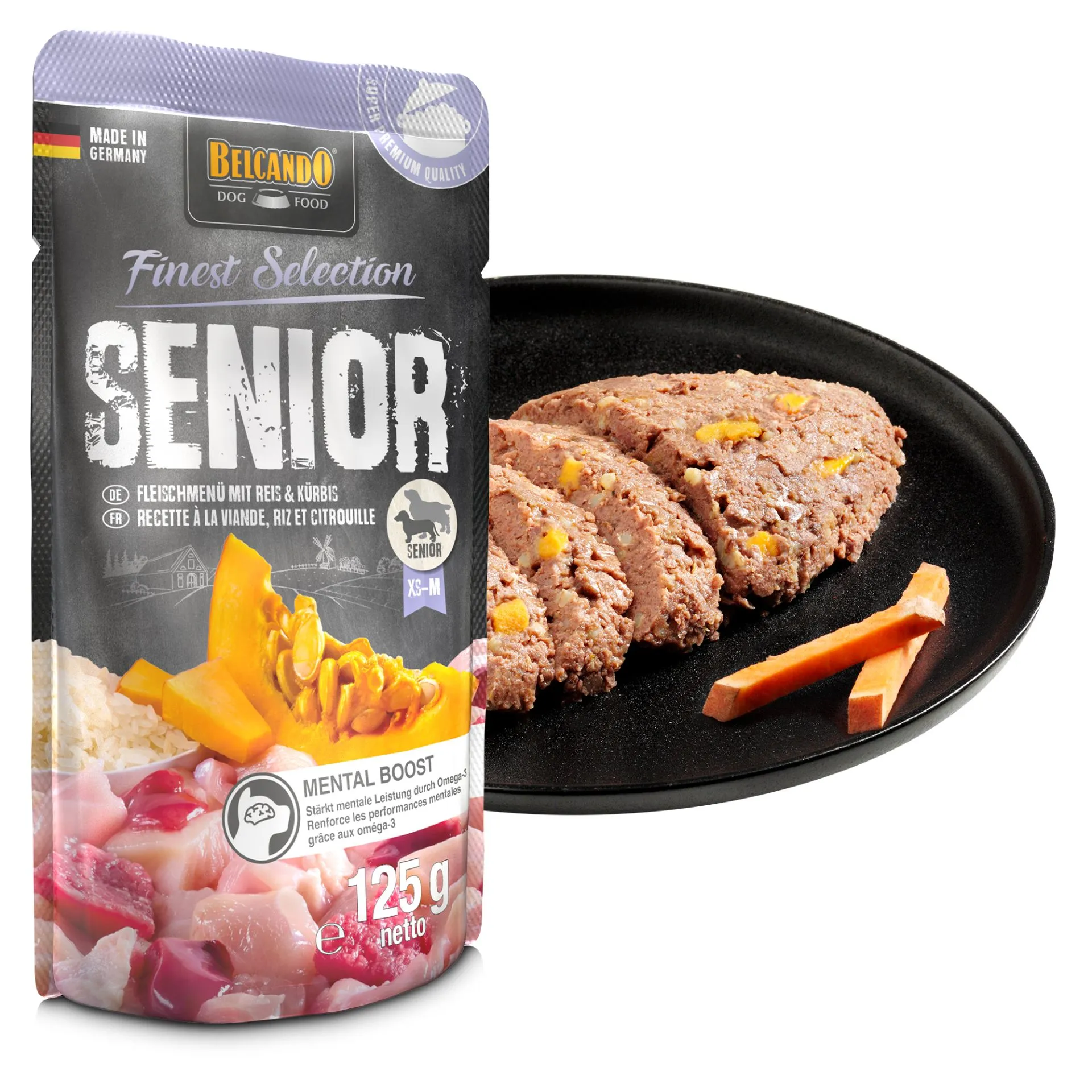 Belcando Frischebeutel Senior Fleischmenü mit Reis & Kürbis 125g