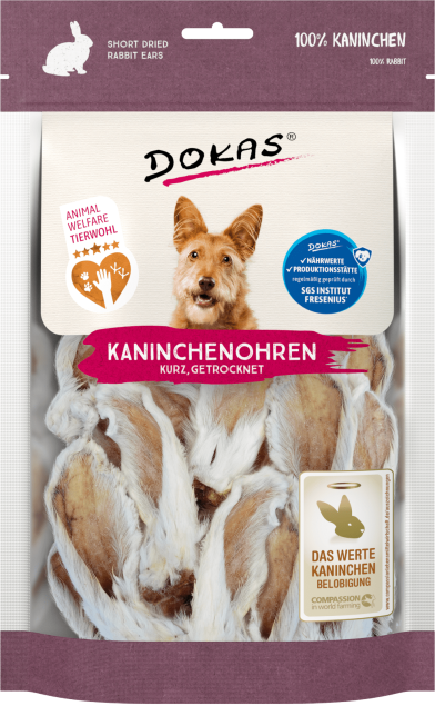Dokas Dog Snack Kaninchenohren mit Fell - Tierwohl Haltung