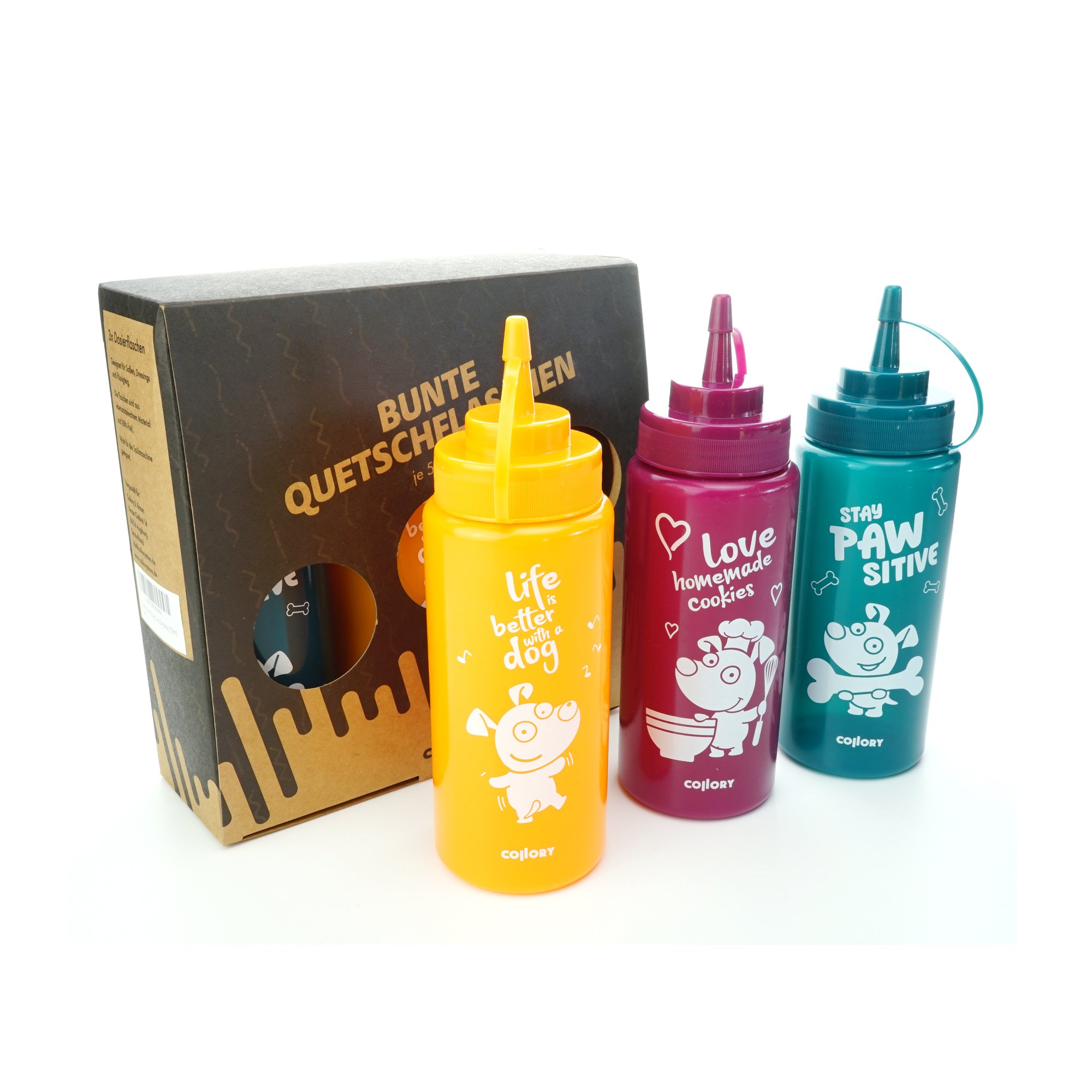 Collory Backmatte Quetschflasche 3er Set (orange+bordeauxrot+petrol)