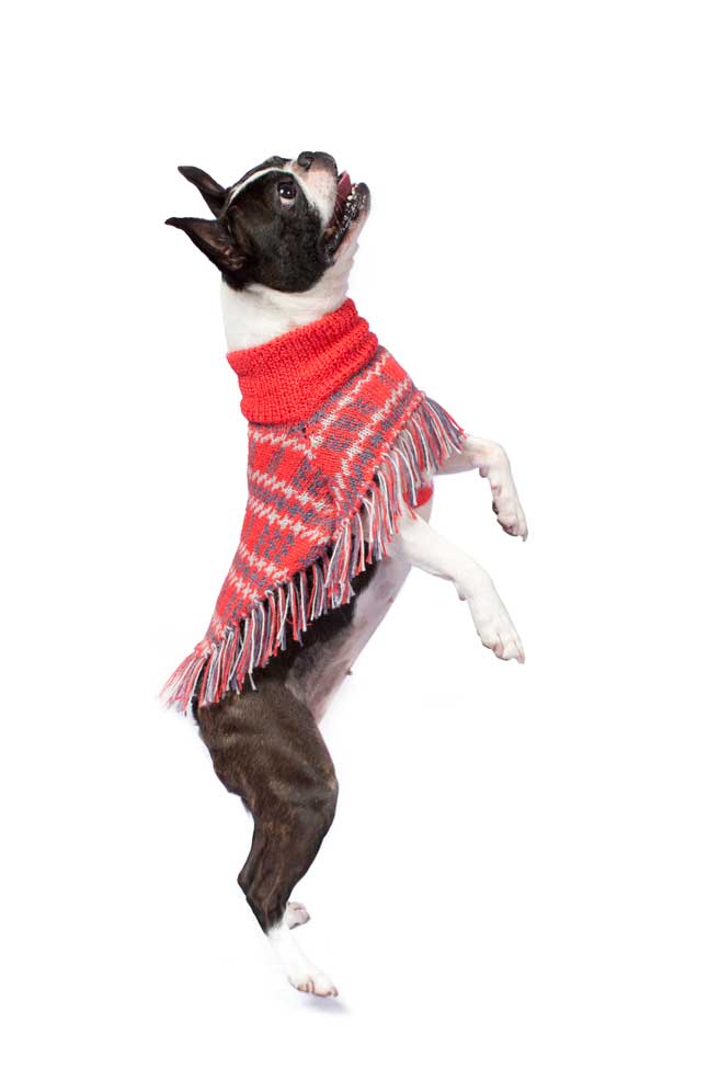 Alqo Wasi Hunde-Pullover Poncho Plaid Coral XS