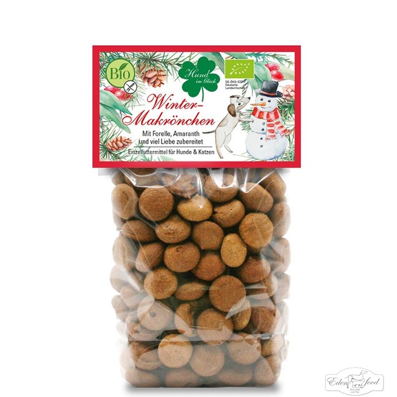 Edenfood Leckerli Bio-Mini Wintermakrönchen "Hund im Glück" Forelle 100g (Limited Edition)