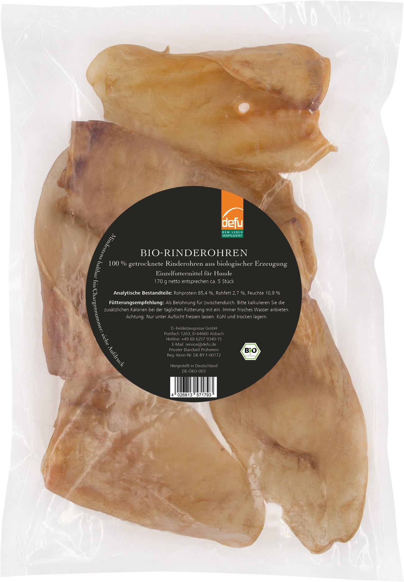 Defu Hund Bio-Rinderohren getrocknet (5 Stück) 160g