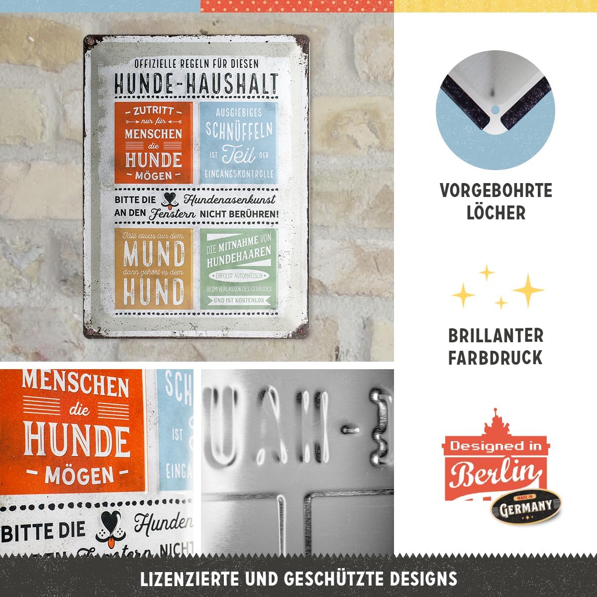 Nostalgic-Art Blechschild 30 x 40 cm PfotenSchild - Hunde-Haushalt Regeln