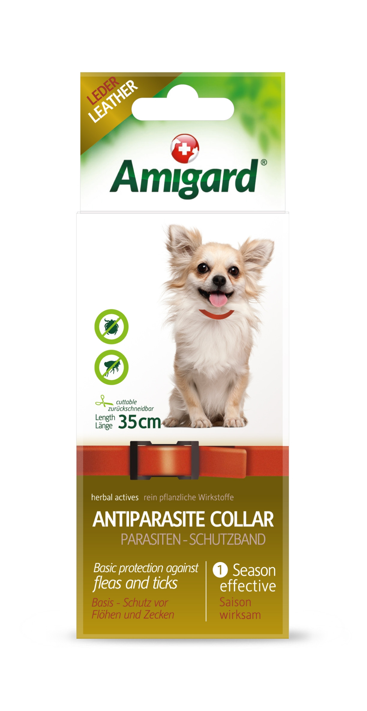 Amigard Parasiten-Schutzband für sehr kleine Hunde, 35cm, Leder, rot