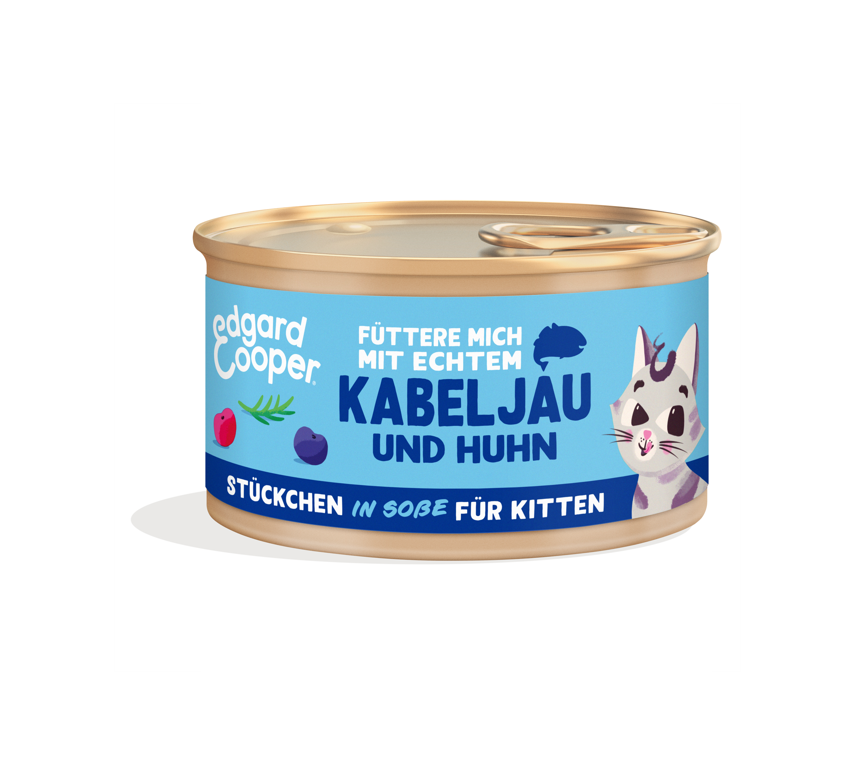 Edgard & Cooper KITTEN Stückchen in Sauce (Dose) MSC-Kabeljau und Freilaufhuhn mit Blaubeeren 85g