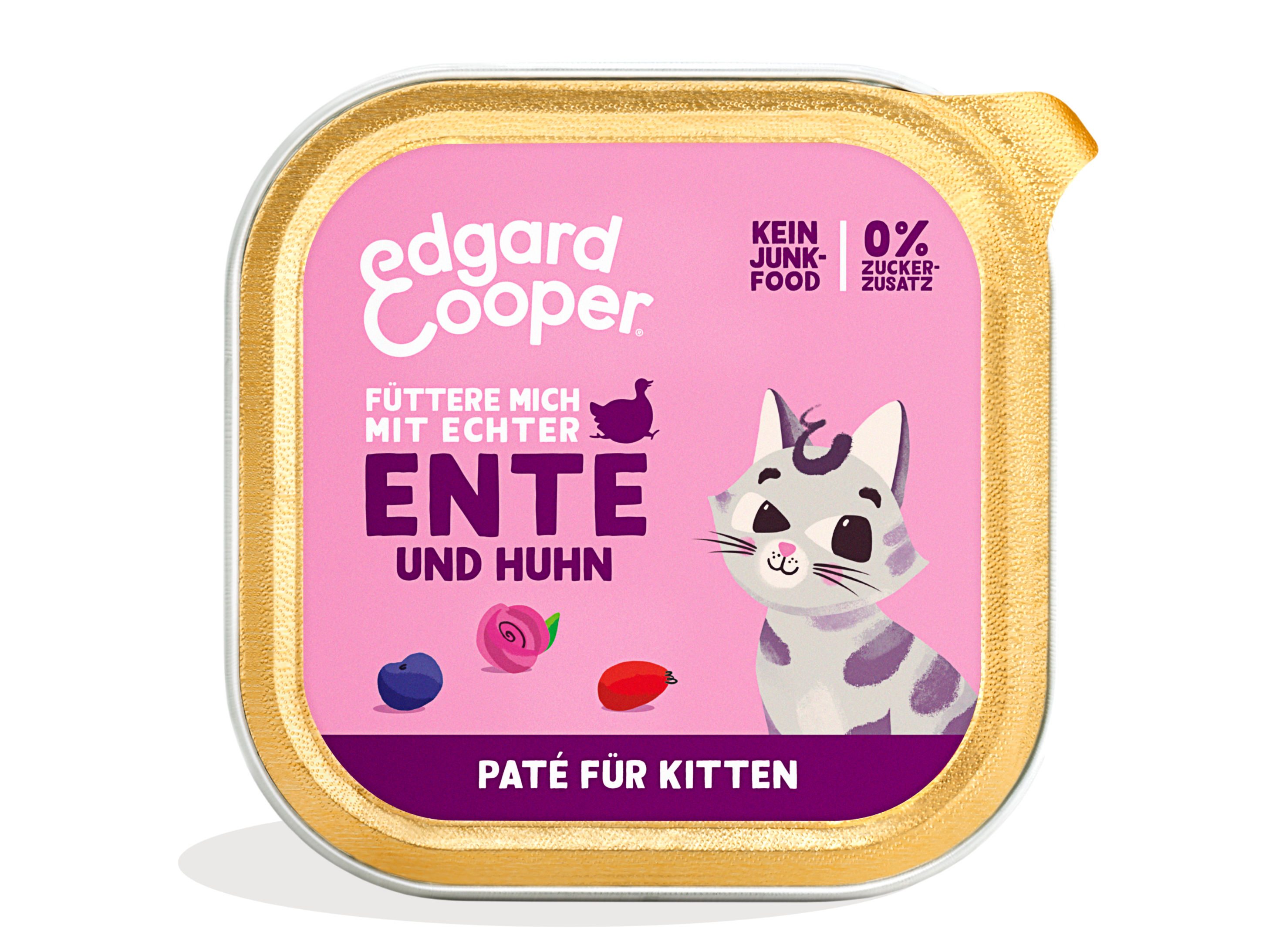 Edgard & Cooper KITTEN Paté (Schale) Freilaufente und Freilaufhuhn mit Blaubeeren 85g