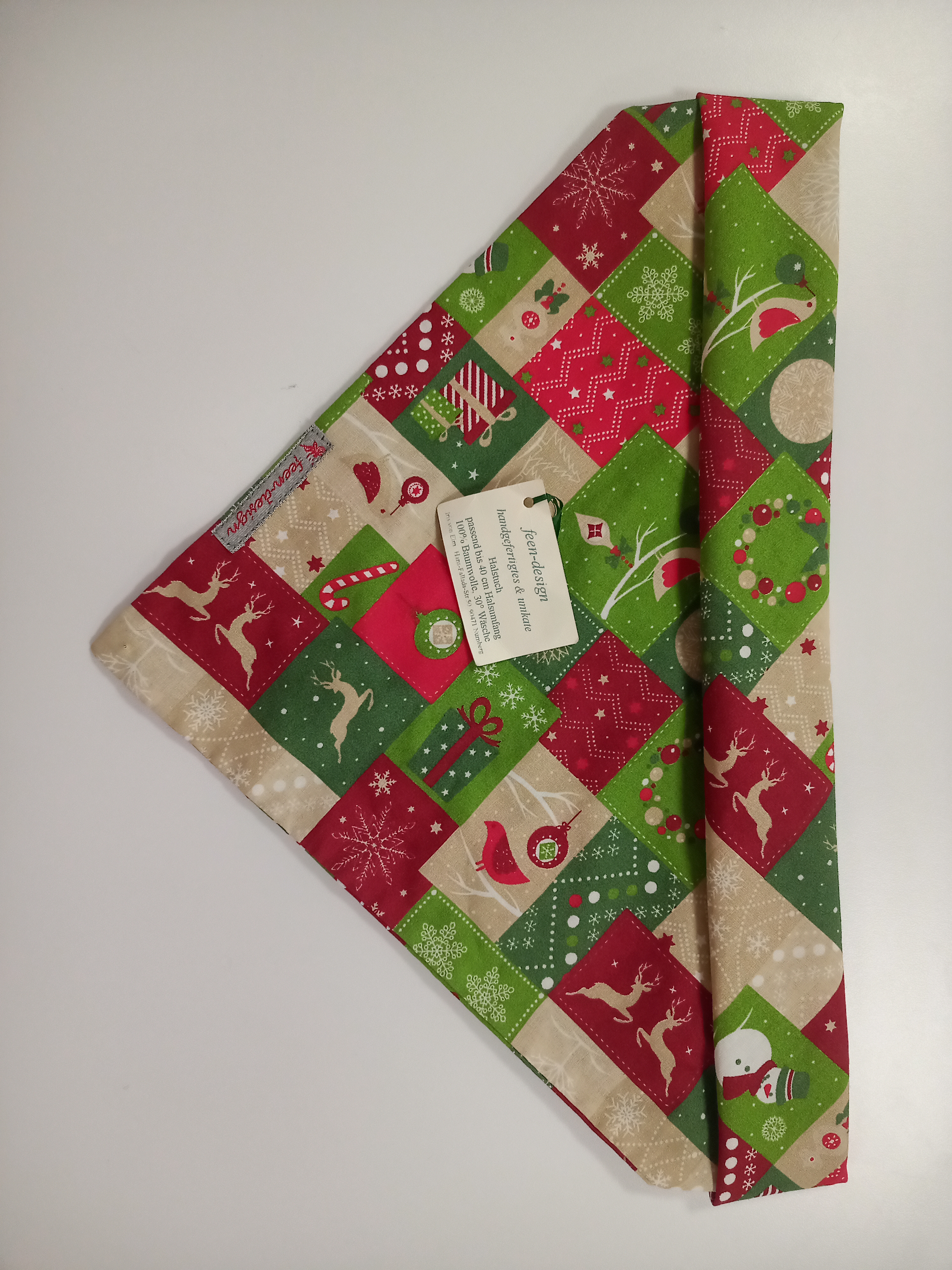 Feen-Design Halstuch für Hunde Weihnachtsmotive grün-rot-beige
