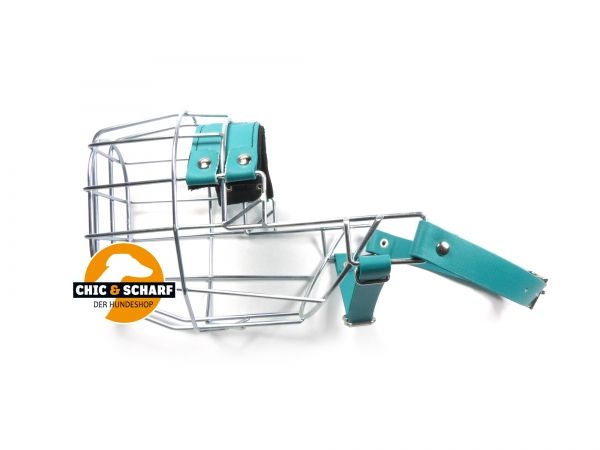 CHOPO Drahtmaulkorb Bullterrier - Hündin, silber (verzinkt) & Biothane grün