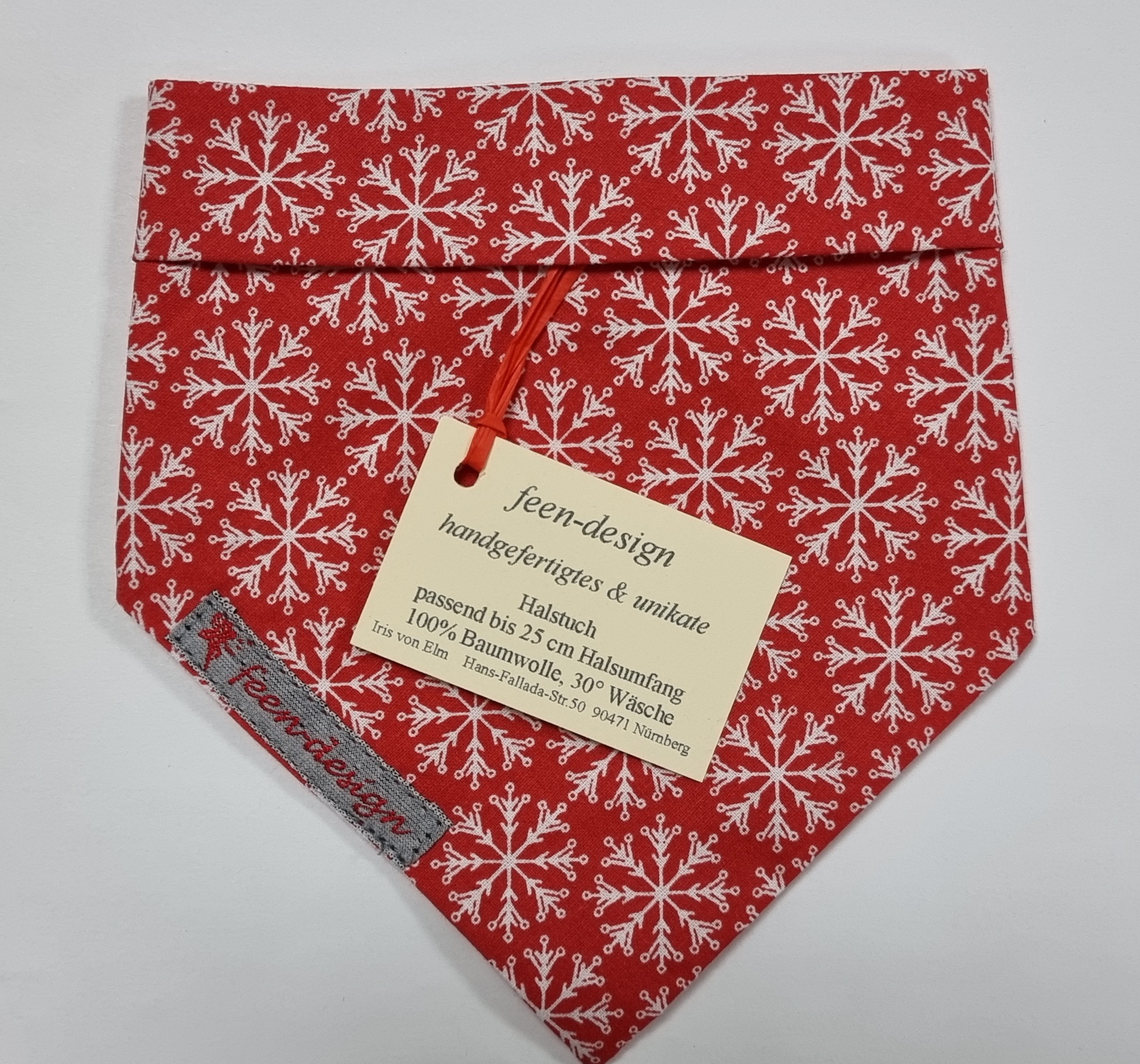 Feen-Design Halstuch für Hunde Schneeflocken rot-weiß