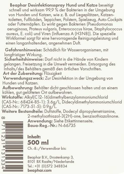 Beaphar Desinfektions Spray für Hunde und Katzen 500ml