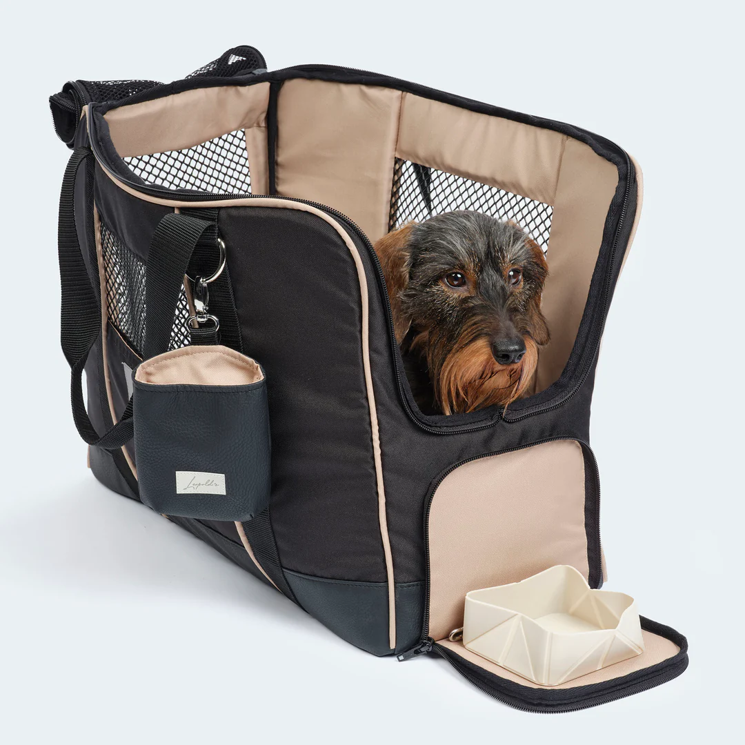 Leopold's Finest Flugtasche für Dackel und kleine Hunde mit orthopädischer Matratze schwarz