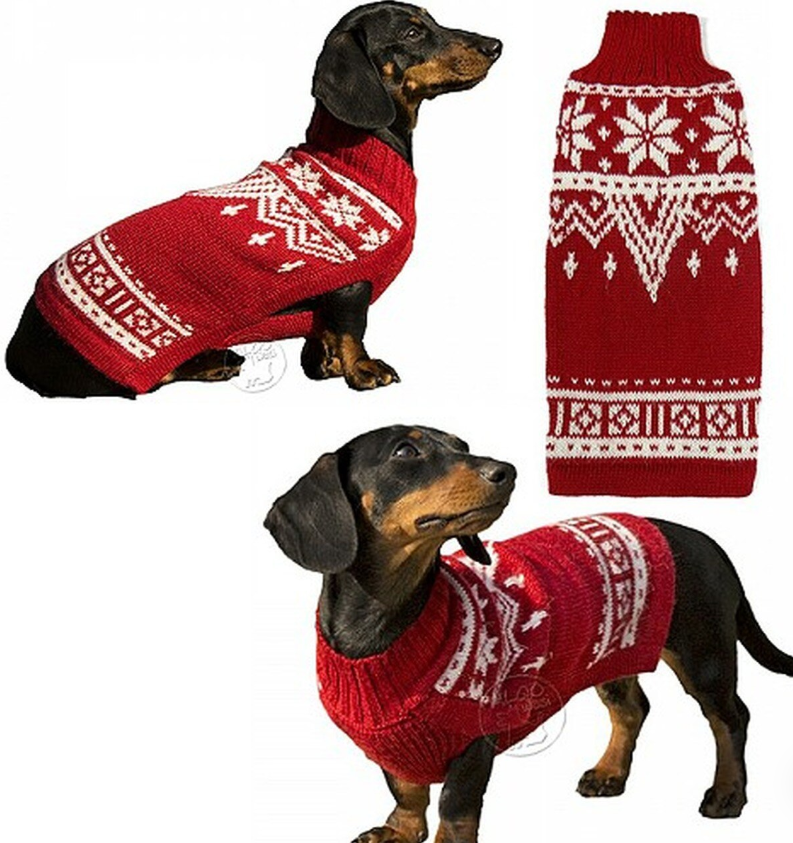 Alqo Wasi Hunde-Pullover Red White Snowflake L