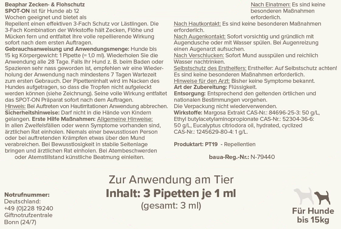 Beaphar Zecken- und Flohschutz SPOT-ON 3x1ml für kleine Hunde (bis 15kg)