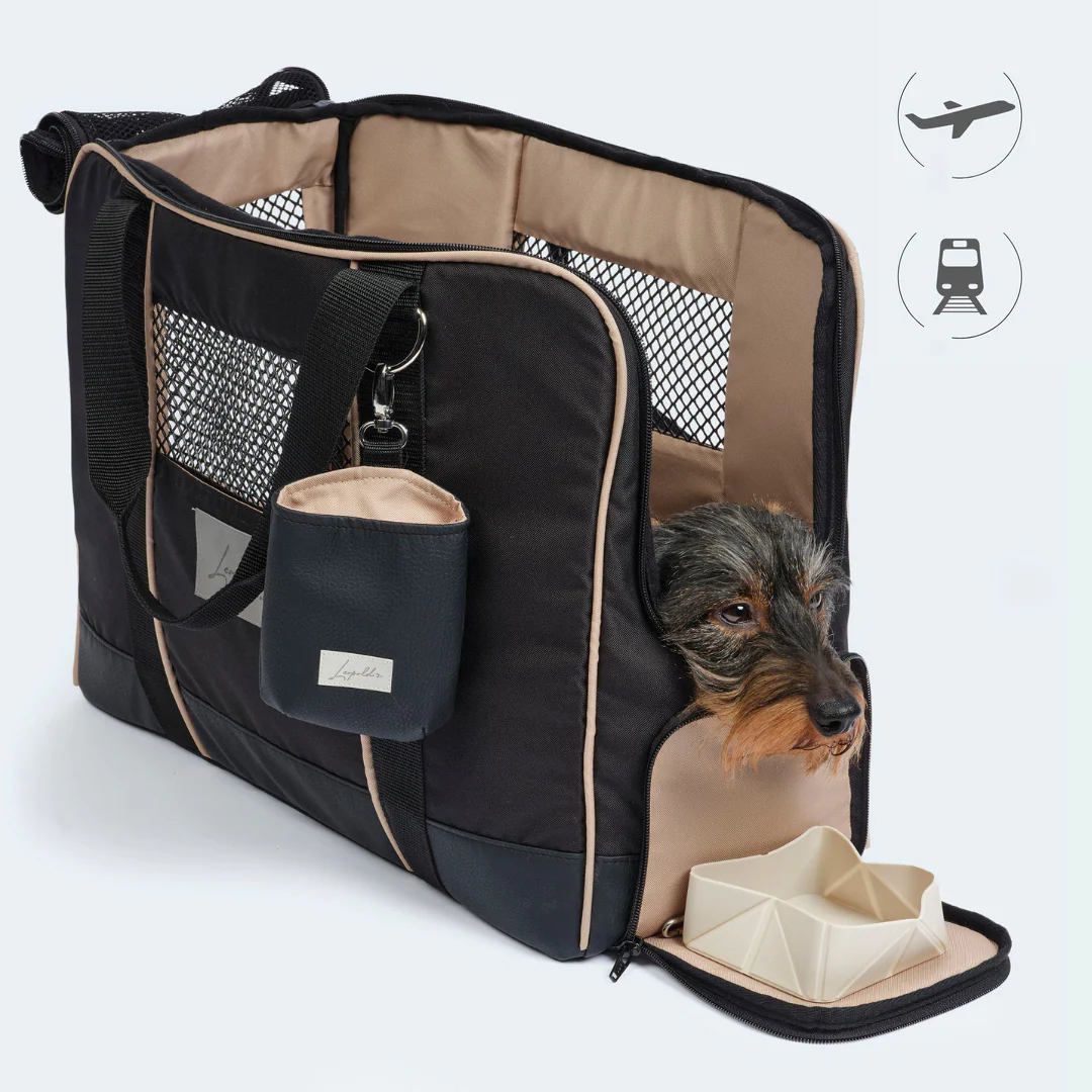 Leopold's Finest Flugtasche für Dackel und kleine Hunde mit orthopädischer Matratze schwarz