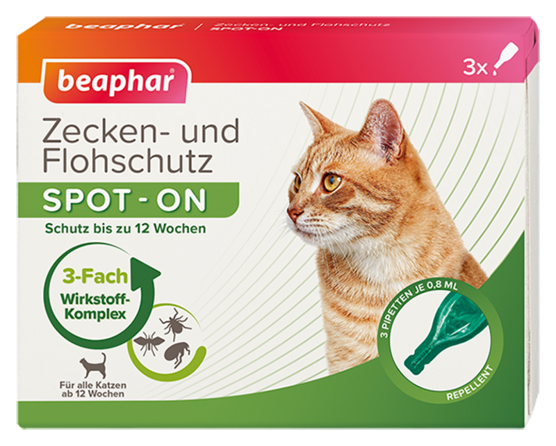 Beaphar Zecken- und Flohschutz SPOT-ON 3x0,8ml für Katze