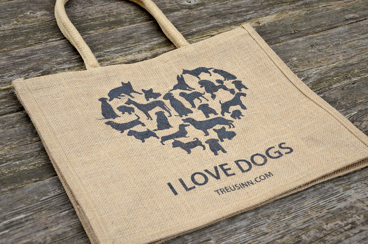 Treusinn Shopper JUTE - I Love Dogs schwarz