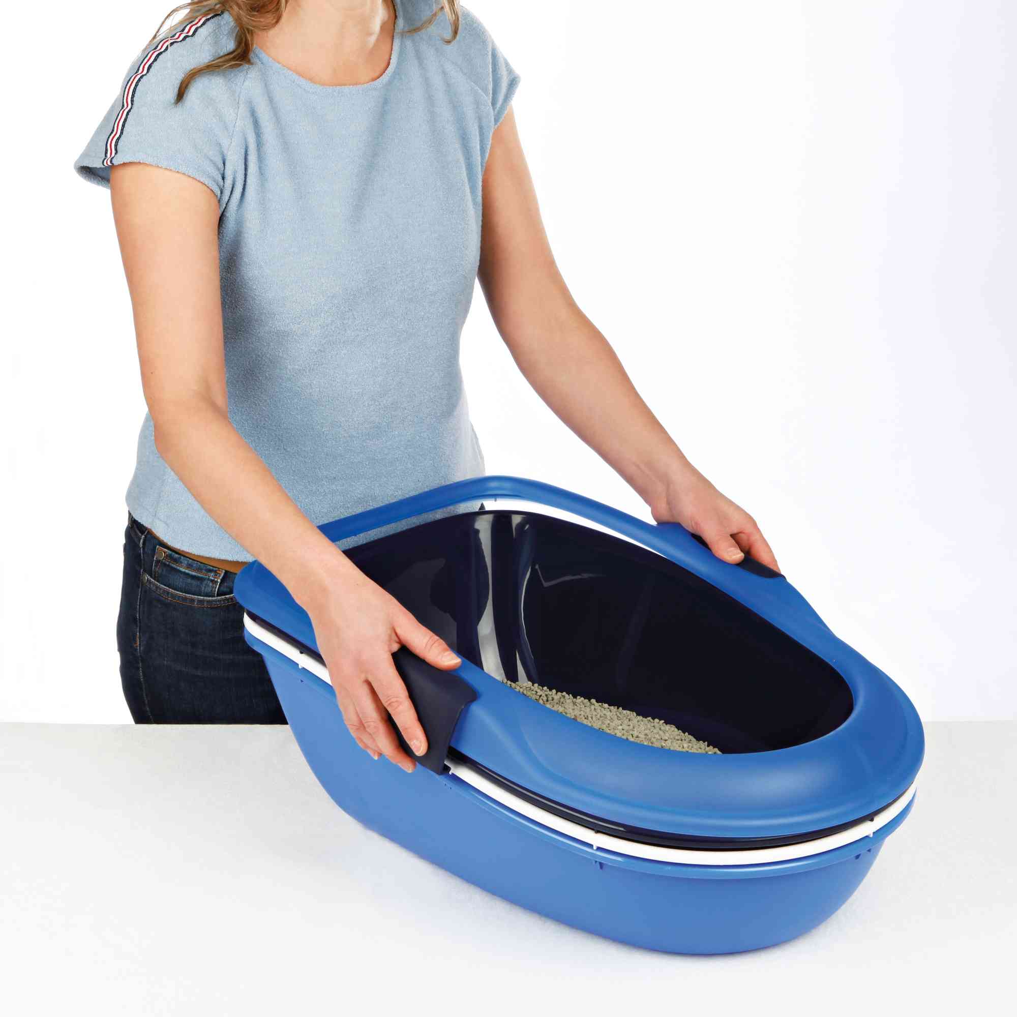 Trixie Katzentoilette Berto, mit Trennsystem 39 × 22 × 59cm, blau/dunkelblau/granit