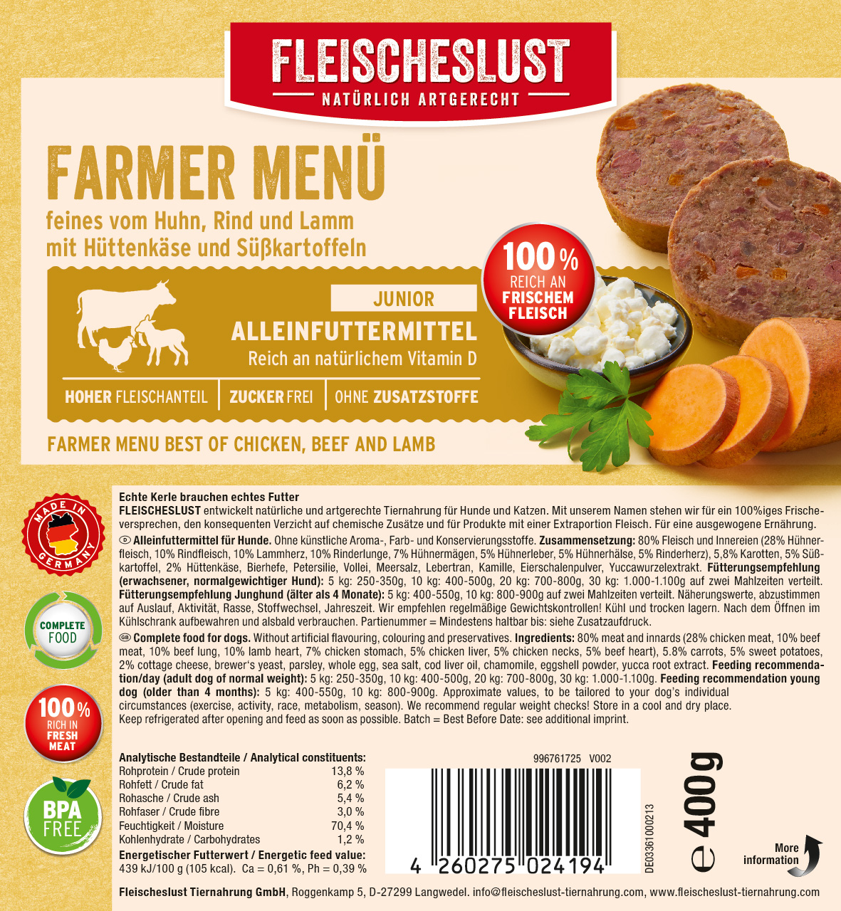 Fleischeslust Farmer Junior-Menü
