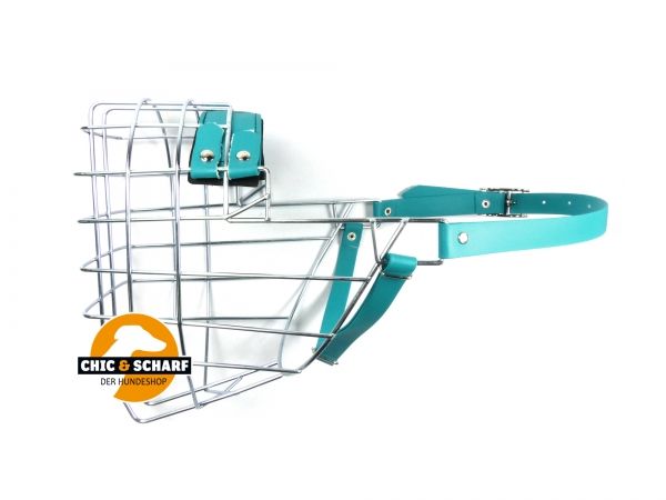 CHOPO Drahtmaulkorb Rottweiler - Rüde, silber (verzinkt) & Biothane grün