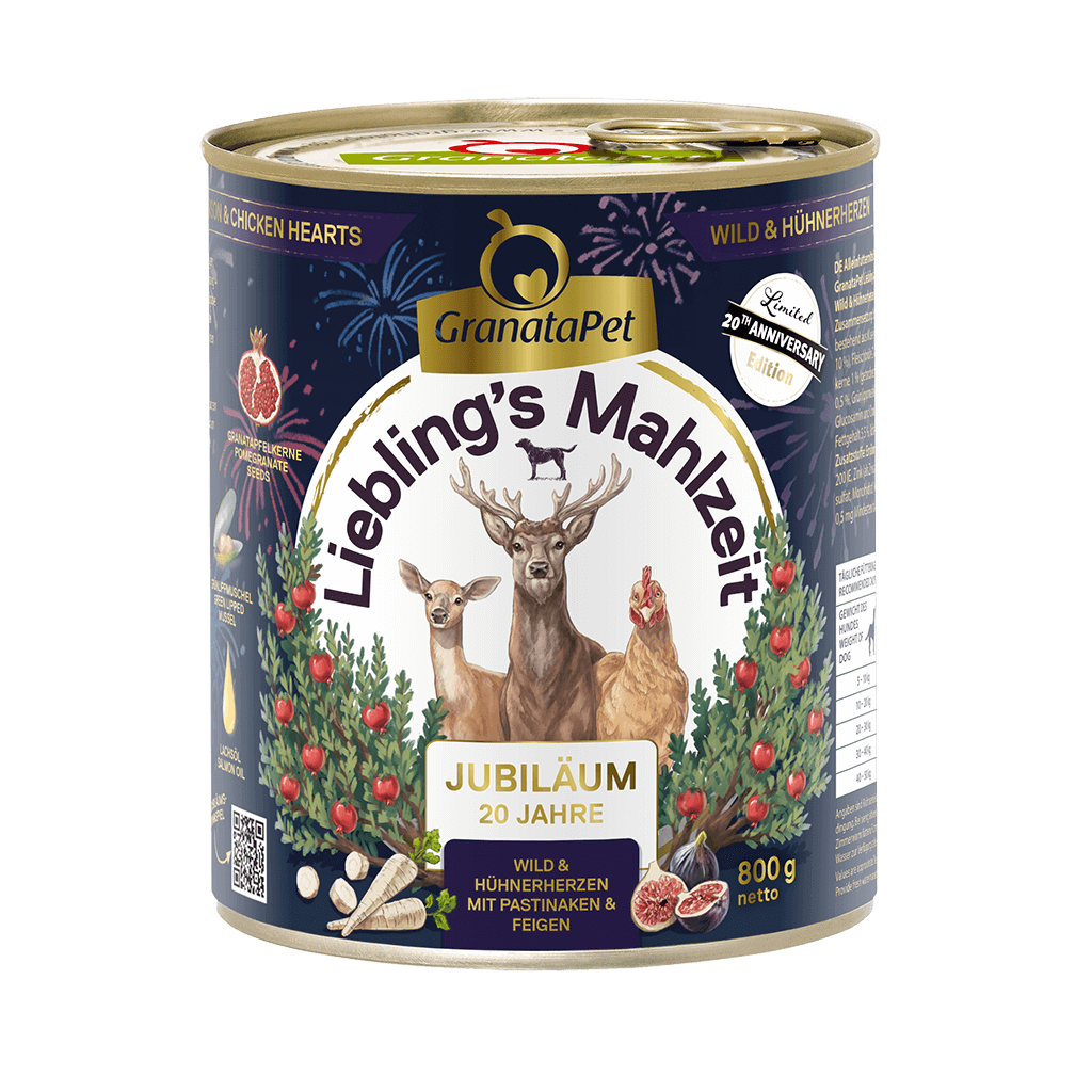GranataPet Liebling's Mahlzeit Jubiläumsedition Wild & Hühnerherzen mit Pastinake, Feige und Lachsöl 800g