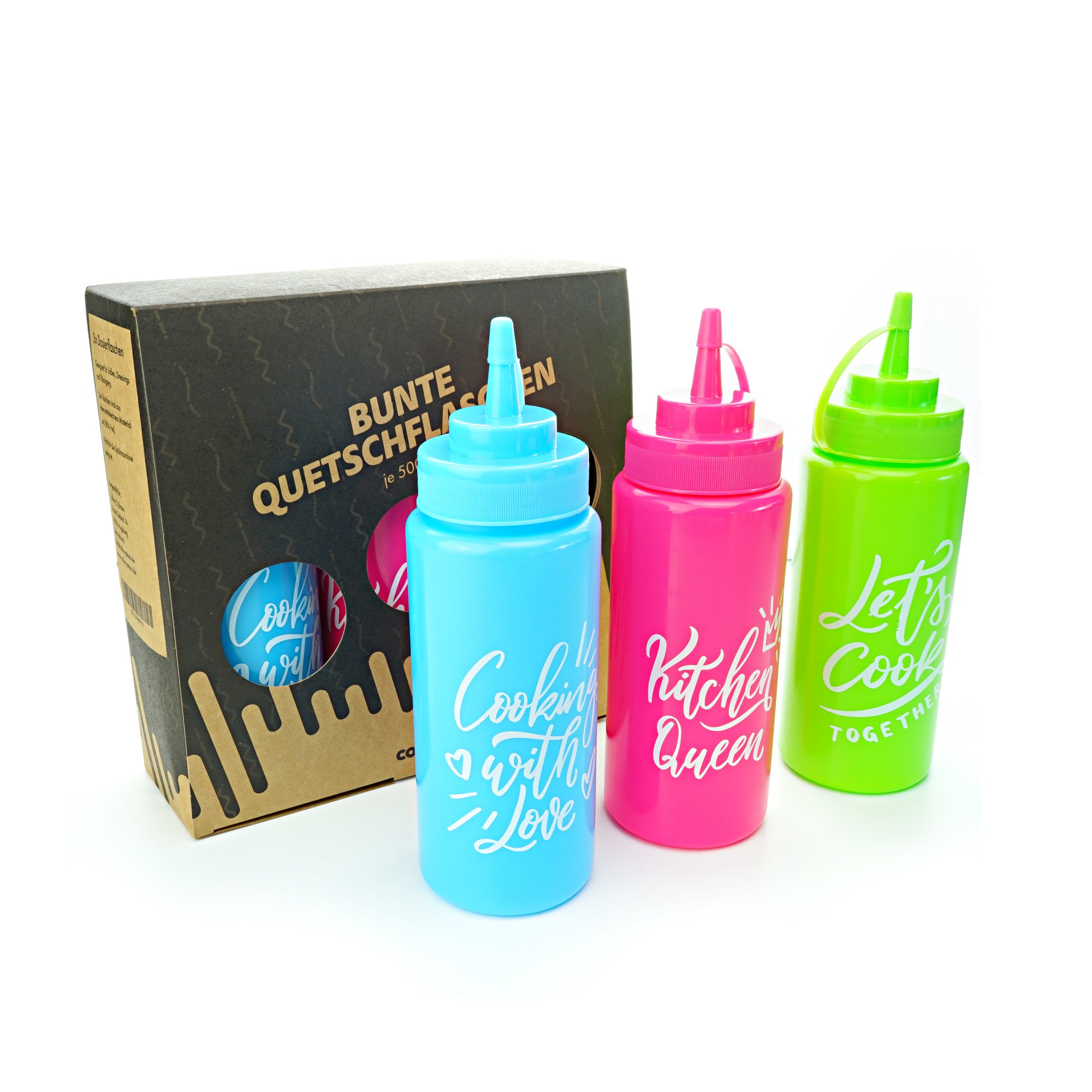 Collory Backmatte Quetschflasche 3er Set (pink+türkis+grün)